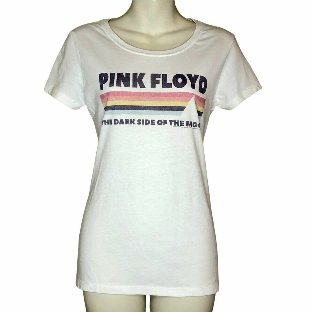Next Level Women's Pink Floyd Dark Side of the Moon White Rainbow T Shirt Size M